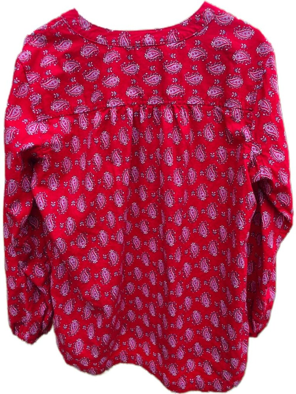 Duluth Trading Co Hemp Cotton Paisley Tunic L Red Boho Collarless Henley Blouse - Picture 3 of 10